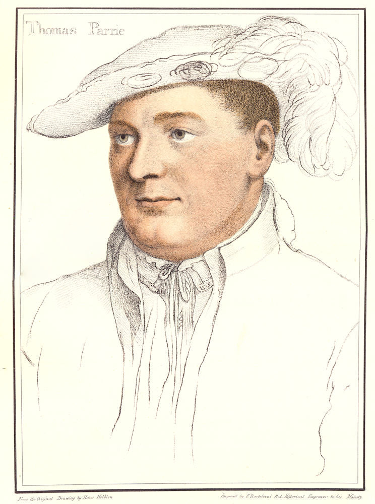Sir Thomas Parry /Parrie by Bartolozzi/Holbein. Henry VIII's court 1884 print